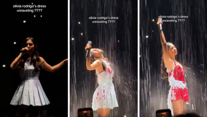   Fans quedaron en shock: vestido de Olivia Rodrigo se disolvió bajo la lluvia en pleno concierto 